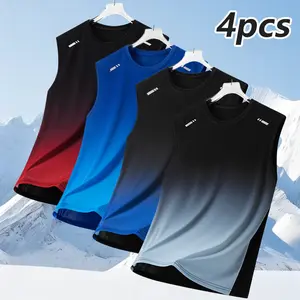 Men's Spring/Summer Loose Fit Ultra-Thin Fashion Printed Gradient Round Neck Tank Top Outdoor Running Training Gym Sports Mesh Vest with Gradient Color Design