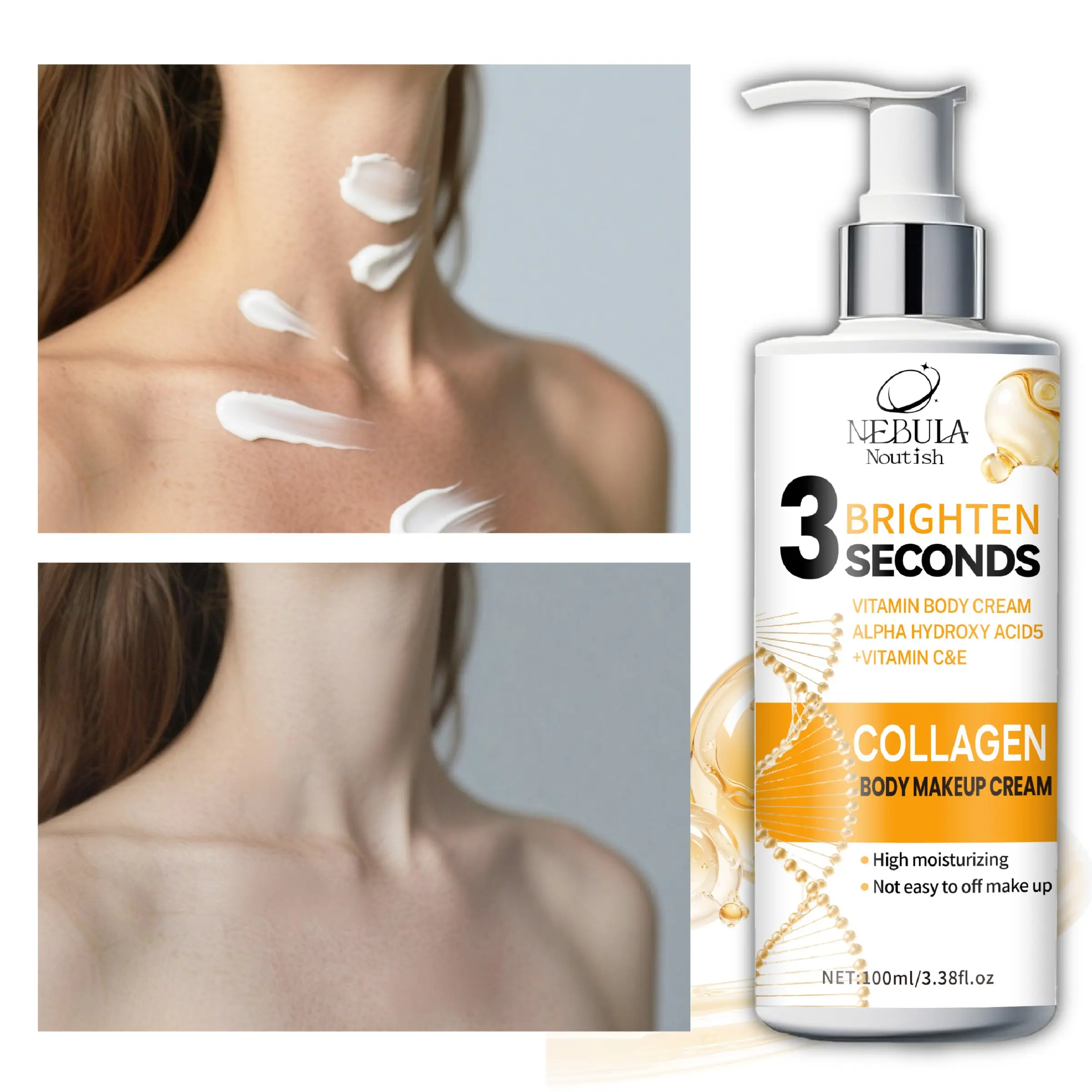100ML Collagen Body Cream, Vitamin C Infused, Long-Lasting Hydration, Firming & Plumping, Skin Brightening, Body Firming Moisturizer, Body Care Choice, Collagen Booster Cream