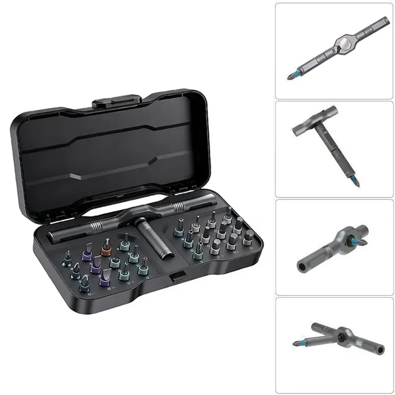 24-in-1 DIY Magnetic Multi-Tool Screwdriver Set - Interchangeable Heads, T-Handle, Precision Metal Bits, Compact Portable Ratchet, Magnetic Bit Holder, Home Improvement Tool Kit, Enhanced Leverage, Firm Grip, for Bicycles Repairs