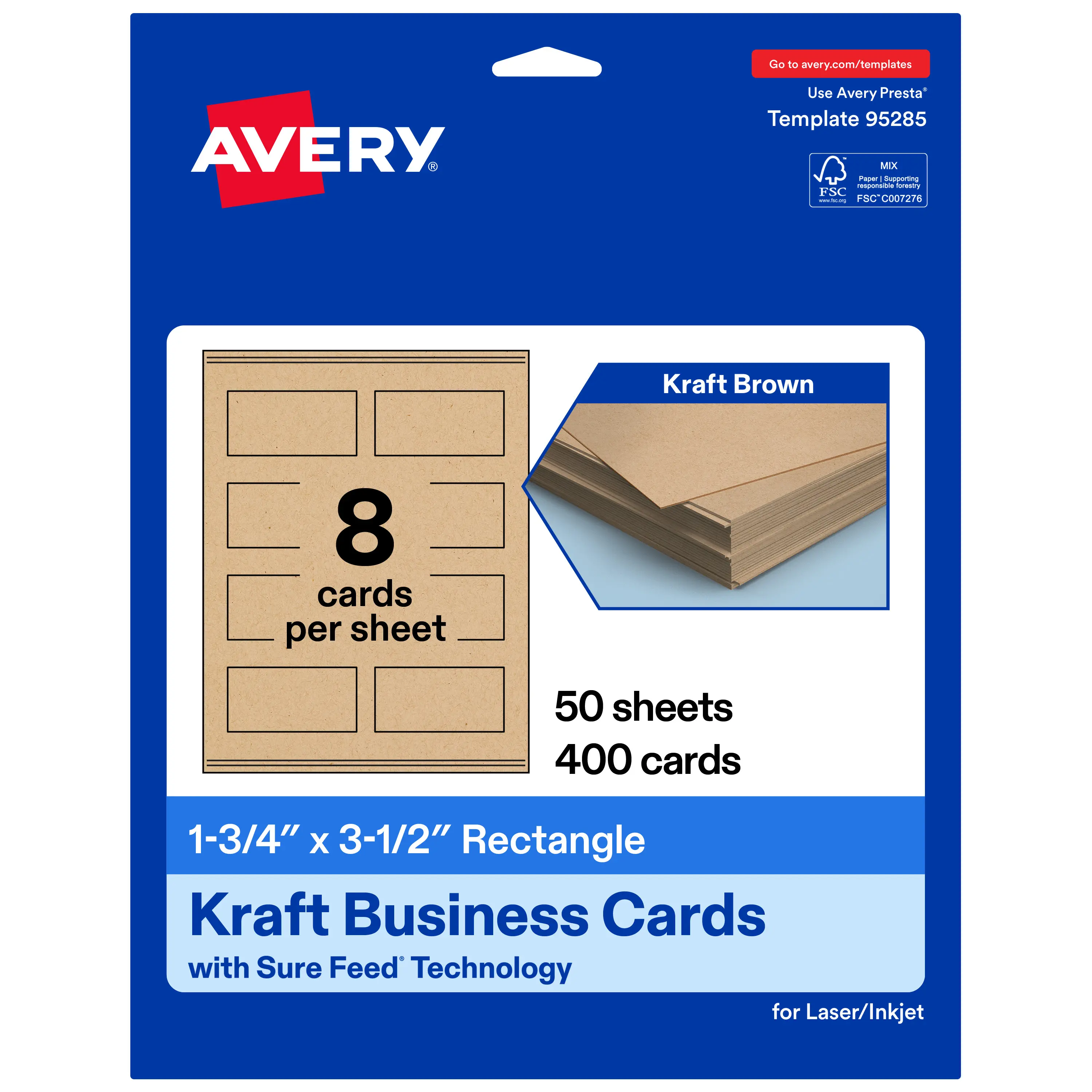 1-3/4" x 3-1/2" Rectangle, Kraft Brown Business Cards
