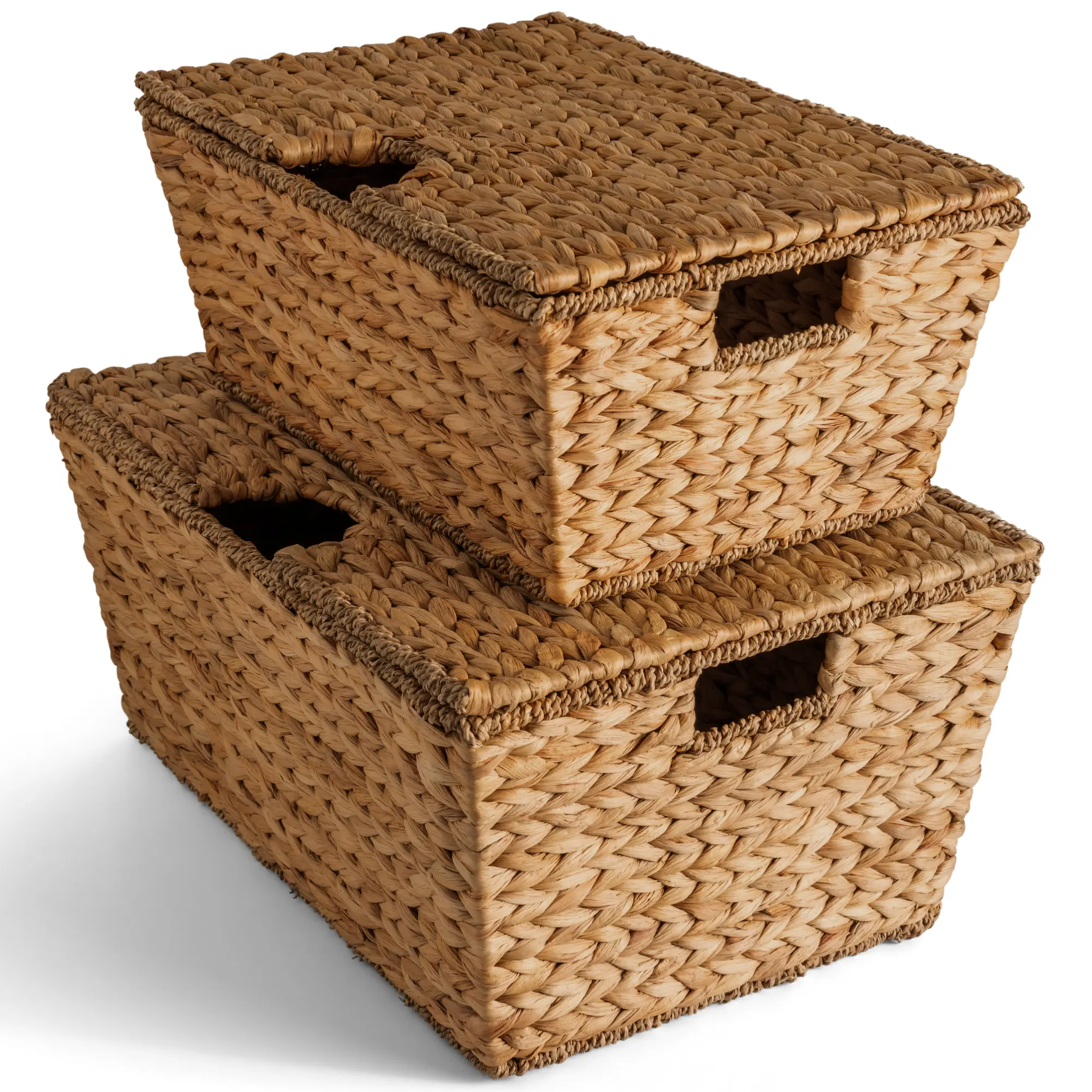 Best Choice Products Set of 2 X-Large & Medium Woven Storage Baskets W/Lids, Hyacinth Nesting Organizer Bins