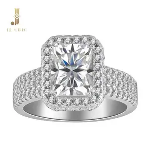 3CT Halo Square Cut Ring, Three-Row Design Full Pavé Radient Ring, Elegant Jewelry for Women