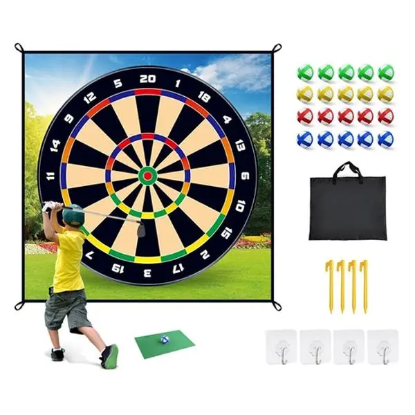 2-in-1 Golf Hitting Training & Chipping Dart Game Mat Set, 180x180cm Washable Mat with 20 Sticky Balls, Ground Stakes, Hooks, Portable Bag, Wall Mount Option for Children Indoor-Outdoor-4764, 2-In-1 Game, Durable & Washable, Family & Party Fun, Parent-Chi