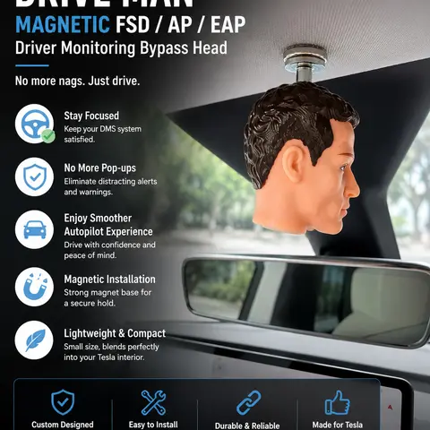Magnetic Base Tesla Figurine - Compact Mini Headsize, Cool Car Decorations, Auto Accessories Interior, FSD/Nag/Head Eliminator No-Nag Ornament