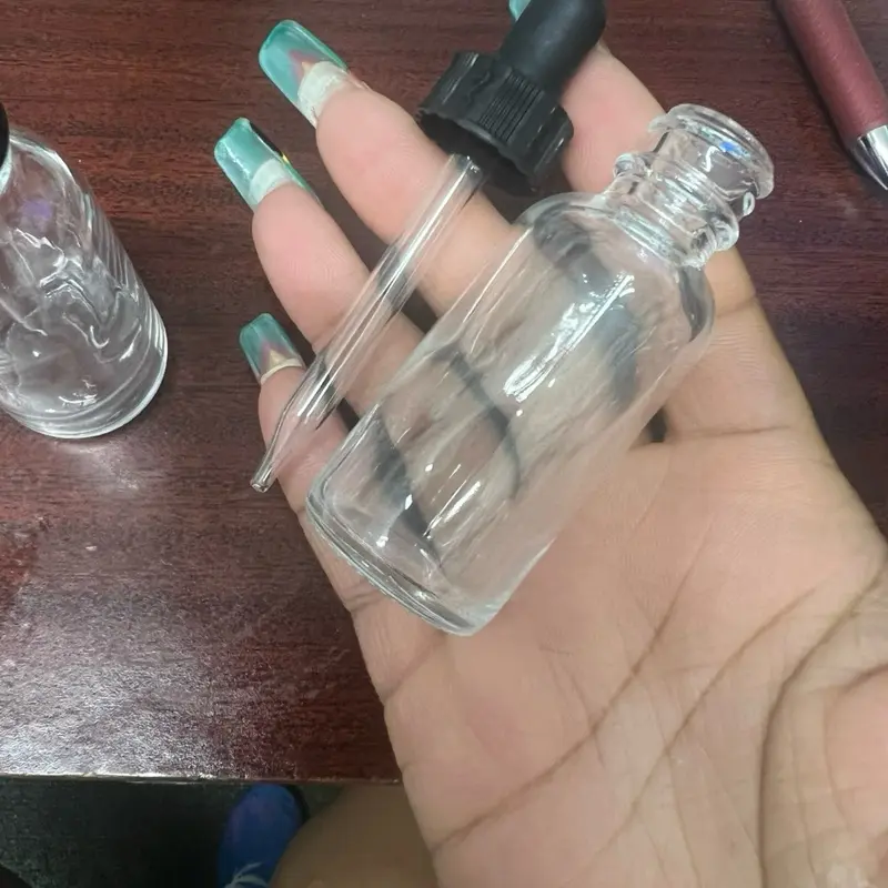 PICK Clear Boston Round (1 BOTTLE FULLED ) dropper Bottles 1oz 2oz 4oz Transparent with Black Caps for Perfumes Fragrances Oils Easy Dispensing