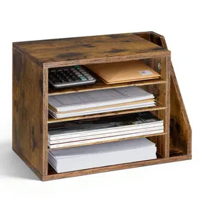 fathersdaygift VEVOR Literature Organizer, 4 Compartments Office Mailbox with Detachable Shelves, Wooden Mailbox Sorter with Side Vertical Storage, Countertop Office Home Organizer for File, Document, Paper, Brown