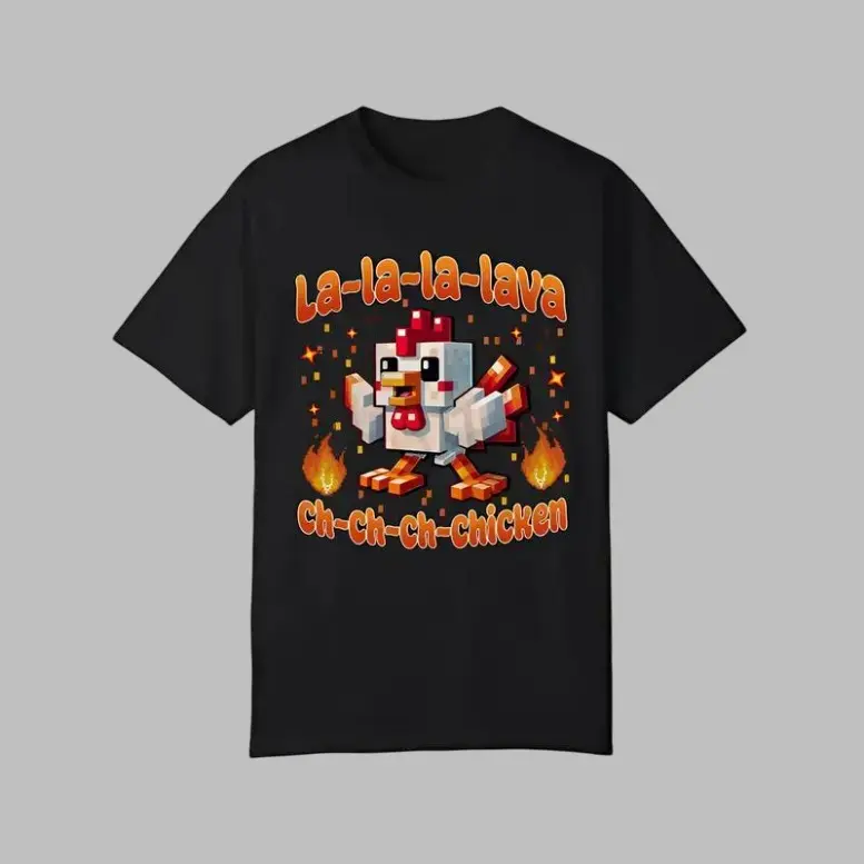Lava Chicken Adult T-Shirt – Funny Minecraft-Inspired Gamer Tee For Adult, Cute Riding Chicken Graphic Shirt, Gift For Man & Woman
