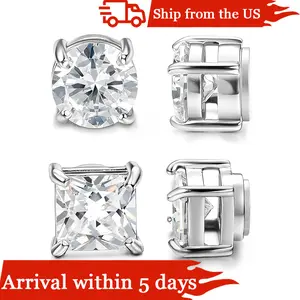 Cassieca 2 Pairs Stainless Steel Magnetic Stud Earrings for Men Women Non-piercing CZ 5-9MM CZ Hypoallergenic Crystal Jewellery earrings  lovers
