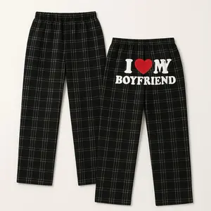 I Love My Boyfriend plaid Pajamas - Luxurious Soft Plushie Loungewear for All Seasons Comfortable Sizes X-Small to 3XL Casual Nightwear