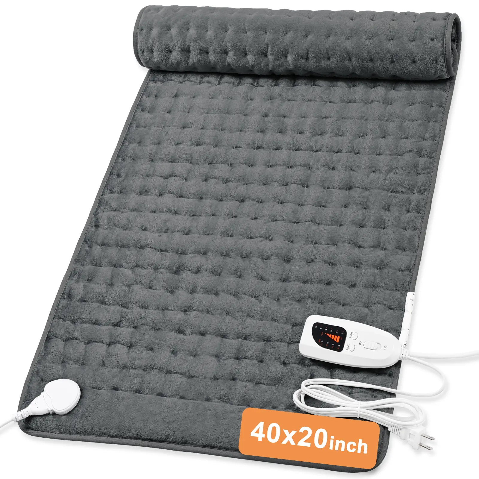Dark Gray Heating pad, size 40in×20in, 33in×17in, 24in×12in, 6 temperature levels and 4 time settings, portable, back, neck, shoulders and legs heating, machine washable, perfect holiday gift for men, women, parents, Christmas gift Heated Blanket