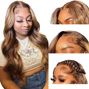 HAIR POP  26 Inch 200% density Honey Blonde Highlight Body Wavy Wigs for Women, Gorgeous Fluffy black Wig synthetic heat resistant Matte fiber 13x4 Lace Front Wigs for Party, Daily, Back To School FallforBirhdaGifts,Valntine'sDay