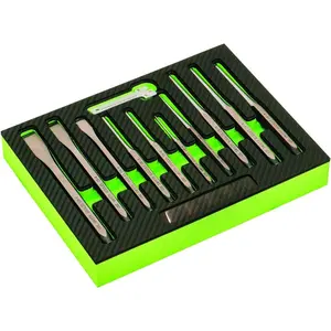 23996 Punch and Chisel Set, 11 count, Cut, Shape, and Puncture Medium and Soft Metals, Heat-Treated Alloy Steel, Includes Green EVA Organizer Tray