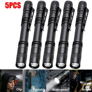 VASTFIRE1/ 2 / 5 LED Pocket Flashlights with Clip - 3 Watt Aluminum, IPX4 Water Resistant, Miniature 13.2 cm for Emergency, Everyday, Currency/Amber/Forensic Examination (Batteries Not Included) Portable Bright