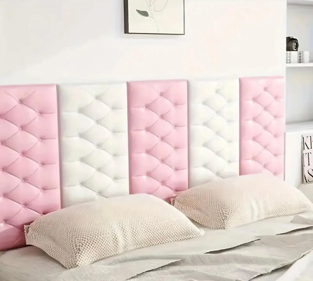 3D Decorativo Panel Foam Sticker in White, Gray, and Pink
