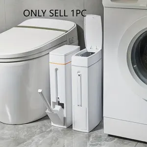 Space-saving ultra-thin corner trash can with toilet brush and holder – compact rectangular bathroom trash can with durable plastic design, no power required, compatible with toilet paper holders, ultimate storage wonder, multi-f, Automatic Trash Can