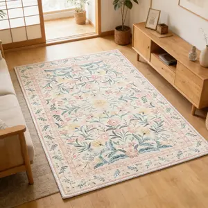 Fresh Farmhouse Floral Rug, Soft Non-Slip Living Room Carpet, Gentle Blue Flower Mat, Home Decoration for Bedroom Kitchen Bathroom Study