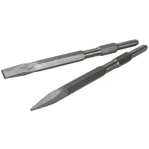XtremepowerUS 2-Piece Concrete Chisels Set - Point & Flat Tips, 5/8" Hex Shank, High-Grade Steel Construction, JH-65 Compatible, Secure Fit for Demolition Jack Hammer Use, Two Piece Sets