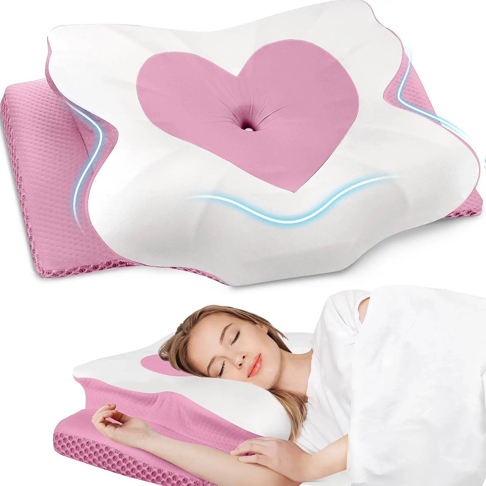 【New】 Cooling Memory Neck Pillow, Adjustable Ergonomic Memory Foam Neck Pillows, Cervical Support, Breathable & Removable Pillowcase, Mother's Gift