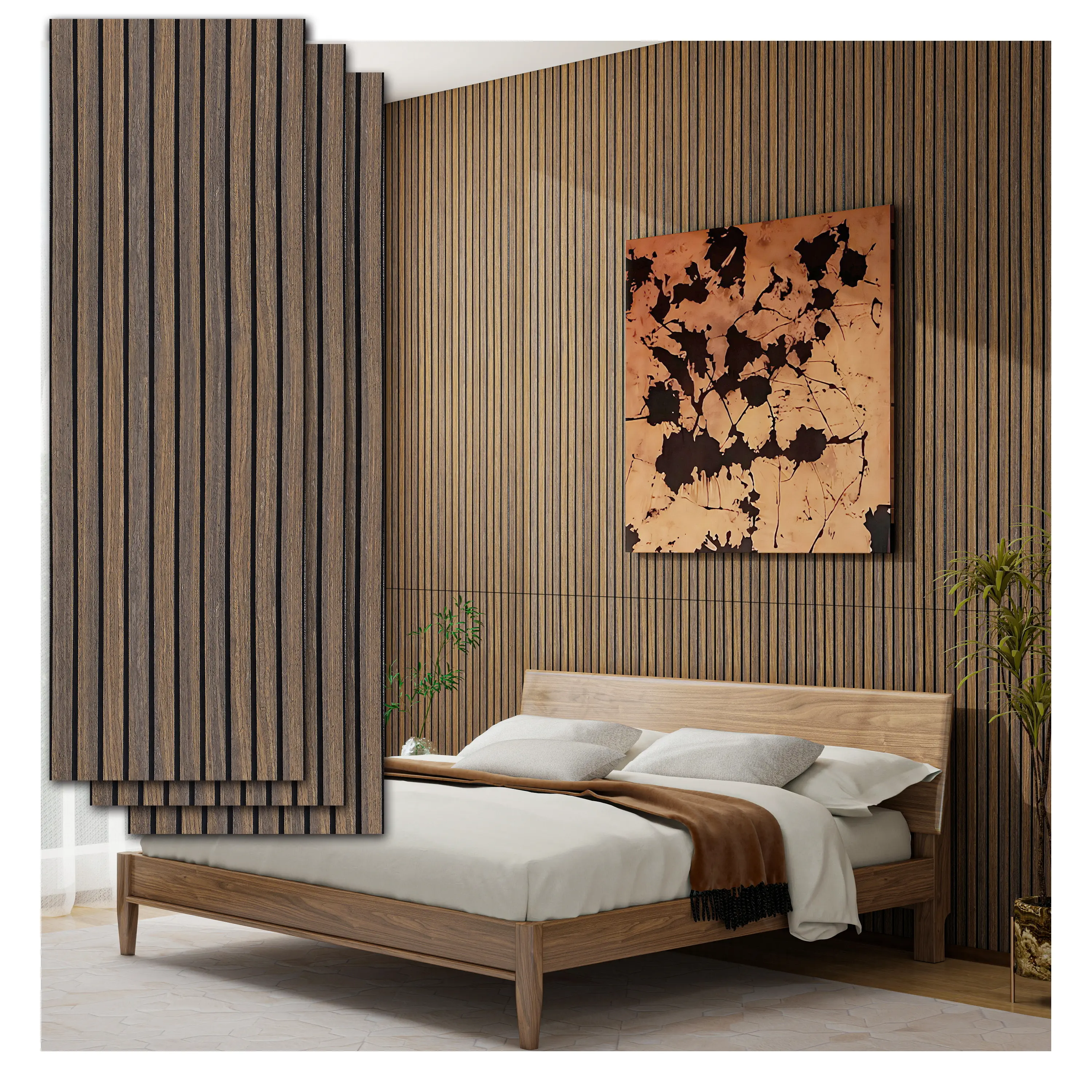 Peel and Stick Acoustic Wood Wall Panels 8-Pack 43.3" * 11.8" – 3D Wood Slat Sound Absorbing Panels for Home Theater, Office & Bedroom Self-Adhesive High Density Soundproof Panels – Easy DIY Installation sohochic