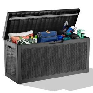 Outdoor Storage Bin, 60-Gallon Patio Box, Indoor/Outdoor Use, Waterproof Resin Storage Bin, Ideal for Patio Cushions and Gardening Tools, Lockable, UV-Resistant