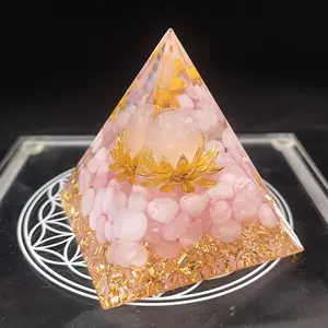 Orgonite Pyramid with Natural Crystal Chips, Pink Quartz Energy Generator for Home Decor, Spiritual Healing Ornament