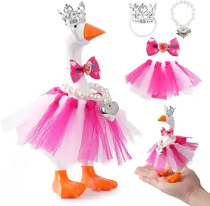 4-Piece 7-inch Desktop Goose Doll Costume Set: Miniature Costumes Designed Specifically for Magneti Desktop Goose Statues, Including a Rhinestone Crown, Bow Tie, Heart Necklace, and Ballet Tutu