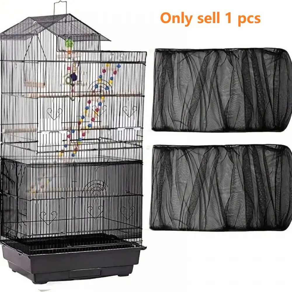Bird Cage Cover, 360 Degrees Covering Bird Cage Mesh Net, Elastic Birdcage Cover, Soft Bird Seed Guard Skirt for Home, Bird Cage Accessories, Bird Cage Veil