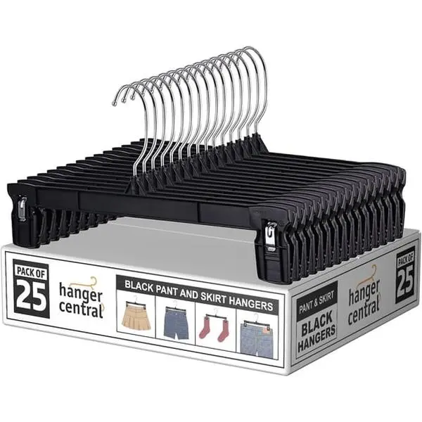 Black Plastic Hangers for Pants, 25-Pack 12-Inch Closet Clothes Organizer Hangers