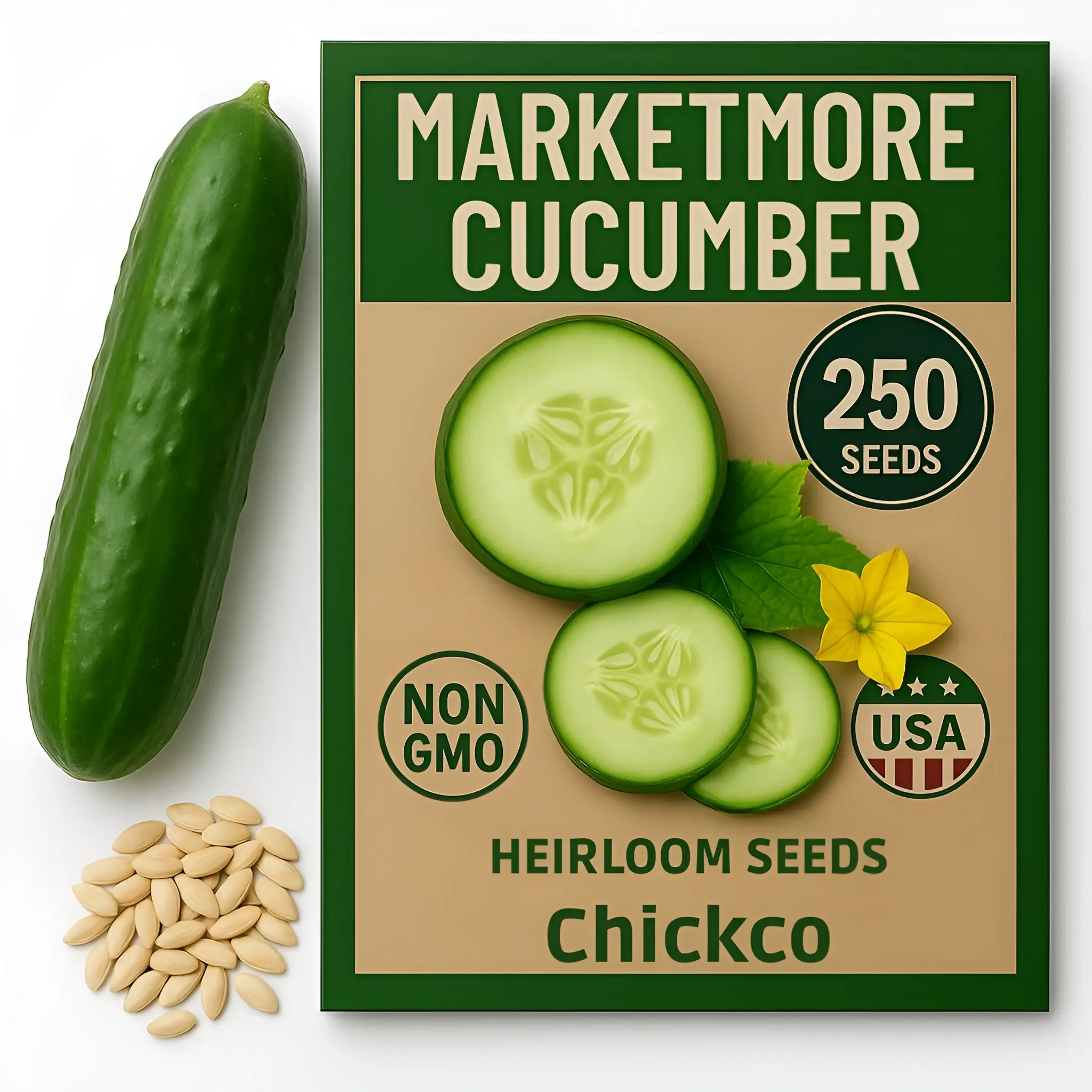 Bloomtiva 250 Marketmore Cucumber Seeds – Premium Heirloom Seeds – Perfect for Gardens, Raised Beds & Containers – Crisp, Delicious & Non-GMO – USA Grown (Cucumis sativus)