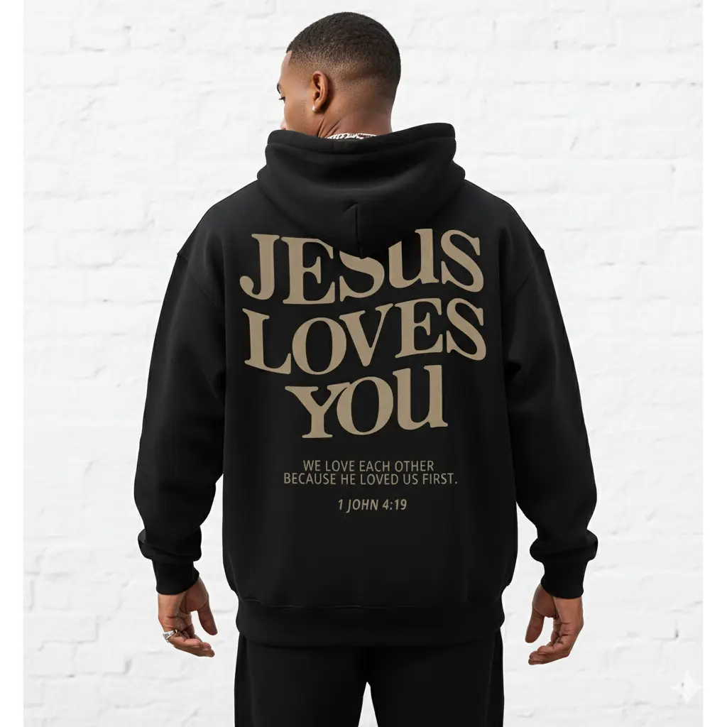 Men's Jesus Loves You Slogan Graphic Hoodie - Cotton Blend Long Sleeve Pullover Regular Fit | Soft & Breathable Fabric, Durable Print, Everyday Comfort, Machine Washable, urban streetwear city outdoor