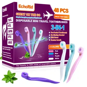 48 Count Disposable Travel Toothbrushes 3-in-1 Pre-Pasted Mini Toothbrush with Toothpick & Floss, No Water Needed, Individually Wrapped Ready-to-Go Oral Care Kit, Mint Flavor Fresh Breath On the Go, Perfect for Travel, Work, Camping, Dates & Family Use