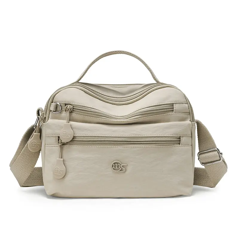 lightweight shoulder bag, wide adjustable strap bag, large capacity shoulder purse, multi compartment crossbody, portable mini handbag, multi pocket daily bag, soft nylon handbag, roomy sling purse
