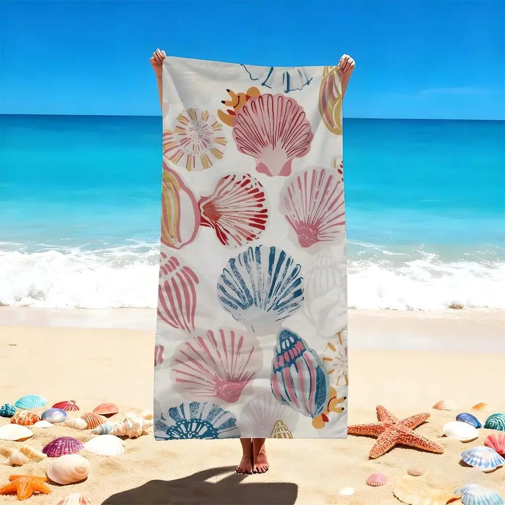 1 PC Colorful Seashell Pattern Beach Towels, Super Absorbent Towels, Travel Towel Fast Drying Lightweight, Beach and Swimming Adventures Quick-drying, lightweight, anti-sand-sticking, suitable for swimming pools, spas