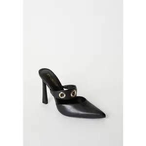 JUST FAB Women's Pointed Toe Pump Mule Sandals - 4.25" Stiletto Heel, Slip-On Design, Heels for Women, Summer Footwear