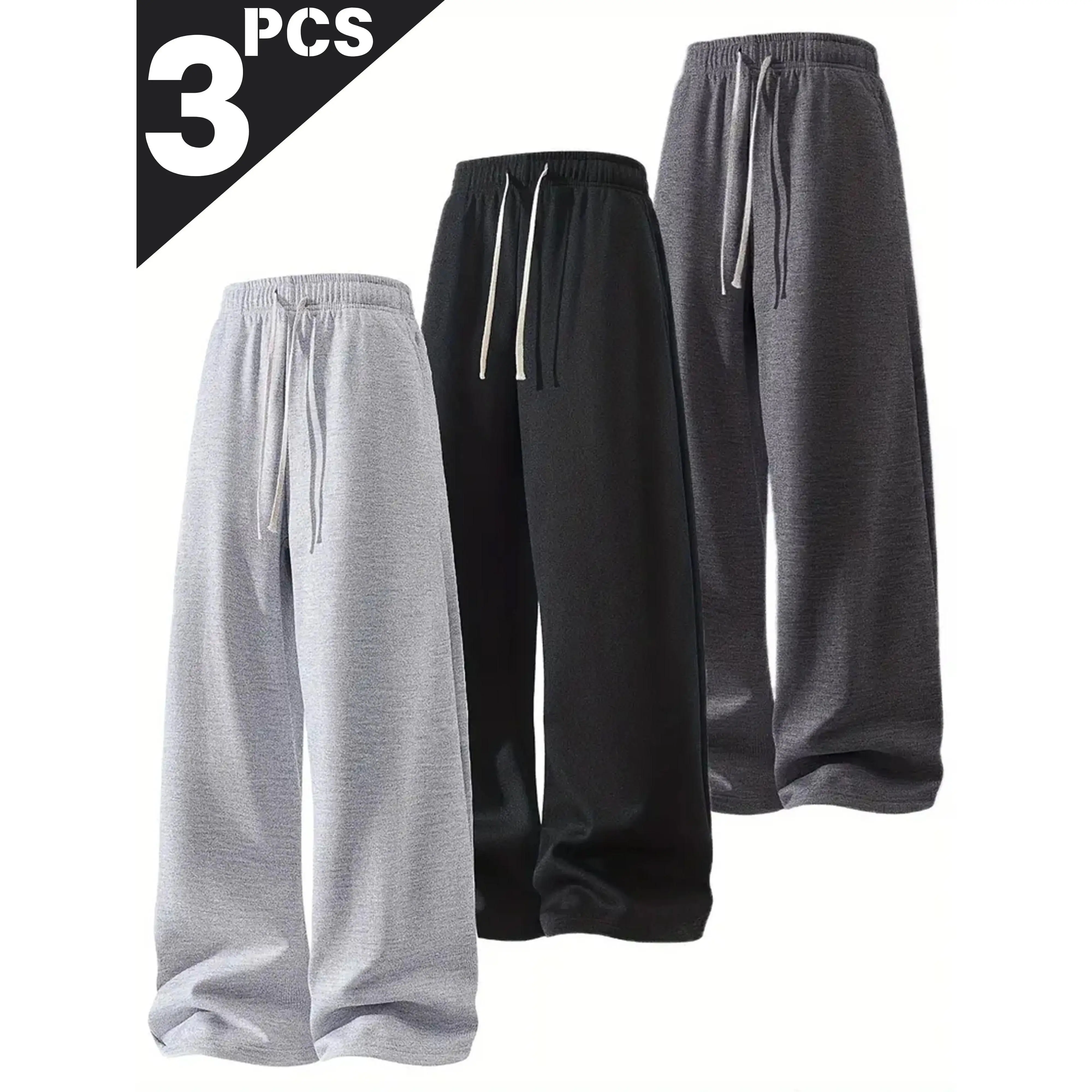 Men's 2-Piece Streetwear Sweatsuit, Casual Long Sleeve Top and Baggy Sweatpants Set in Black, Light Gray, Dark Gray, Light Gray + Black + Dark Gray