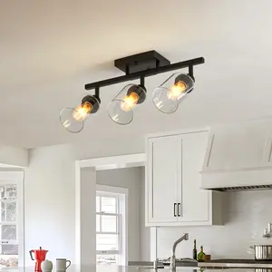 19.7-Inch 3-Light Semi Flush Ceiling Light Black Fixture for Kitchen Dining Room Bedroom