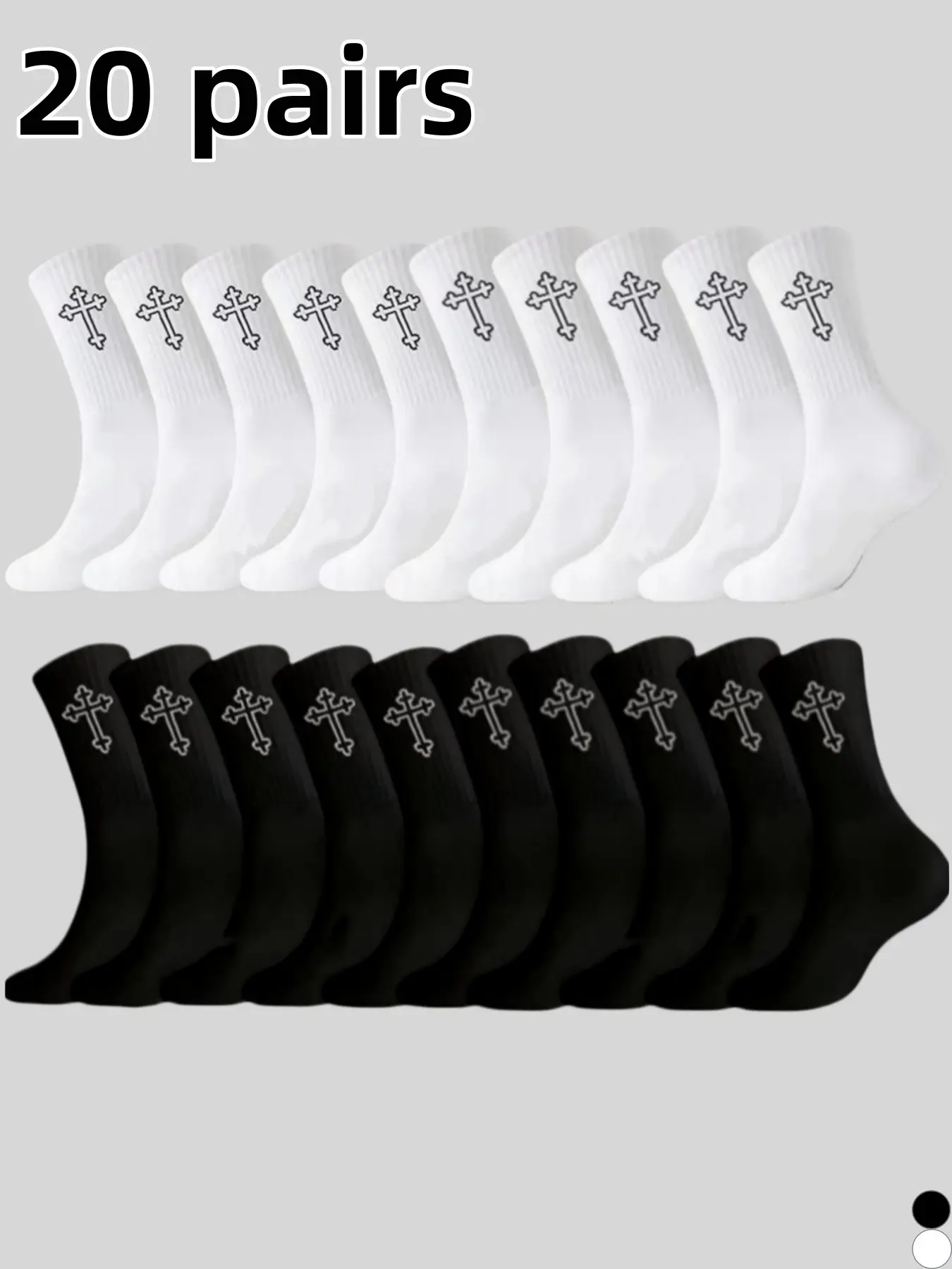 20 Pairs Unisex Gothic Large Cross Mid-Calf Socks, All Season Socks, Breathable, Sweat-Wicking & Odor Resistant, Soft, Skin-Friendly & Comfortable, Stylish Novelty Socks for Halloween Party Cosplay, Daily Commute, Durable Breathable Couple Socks for Al