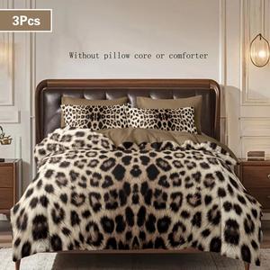 leopard print duvet cover set, 3 counts/set including 1 duvet cover & 2 pillowcases without filler, soft comfortable bedding set for home bedroom