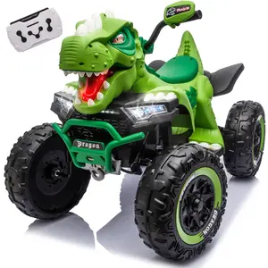 12V/24V Dinosaur Ride-On Electric ATV Remote Control Kart for Kids, 2-Seater Battery-Powered Car, 4-Wheel Suspension, LED Lights, Bluetooth, Music, 3 Speeds, ASTM Certified Gift for Ages 3-8 summerwins