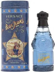 Versace Blue Jeans 2.5 OZ Eau De Toilette for Men - Bergamot Citrus Lime Freesia Patchouli Vetiver Scent - Casual Wear Perfume