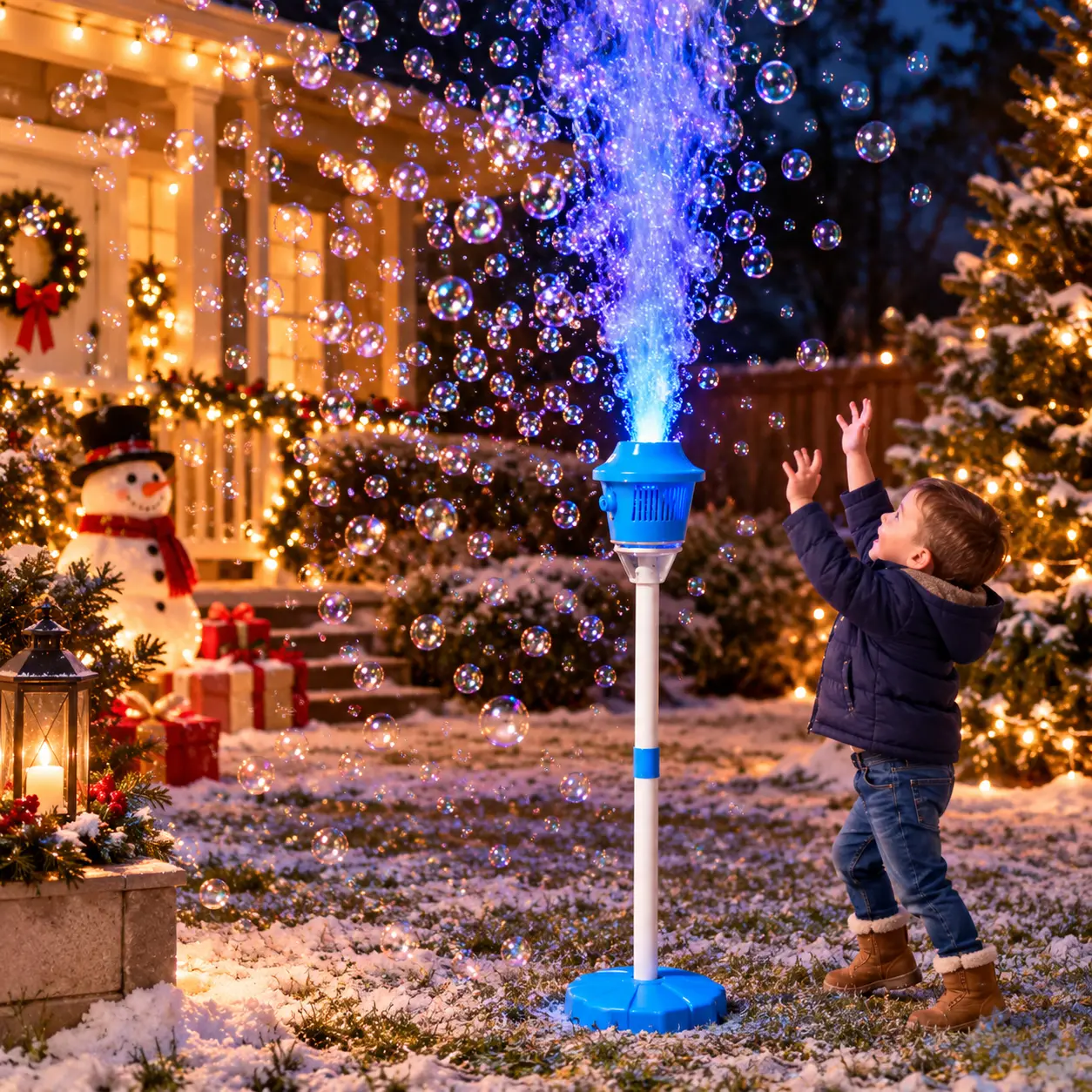 Multifunction Handheld Rechargeable ABS Bubble Maker (Bubble Blaster) with 47in 3-Level Adjustable Telescopic Wand, Detachable Handle, Lights, Music, Included Solution for Backyard Parties (Ages 12+)