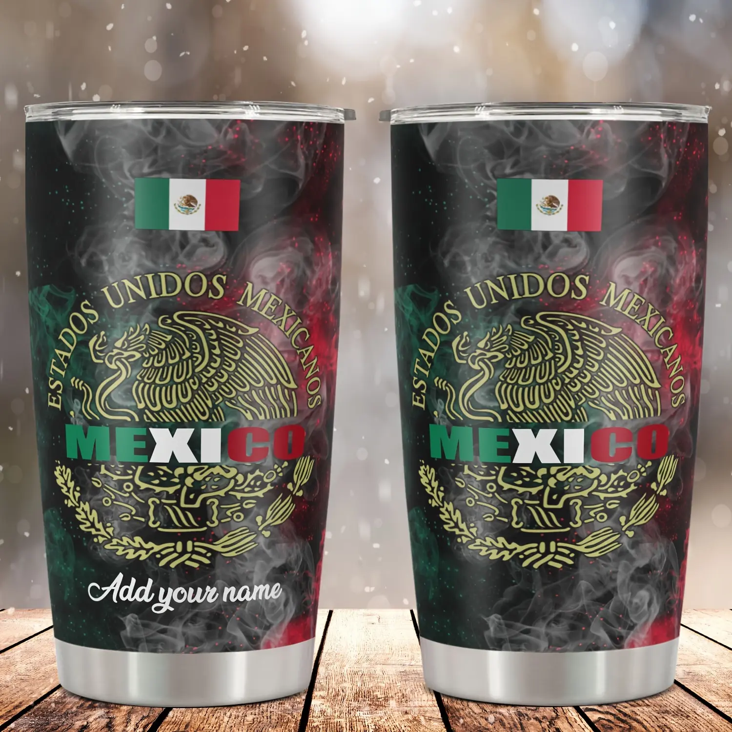 20oz Customized Stainless Steel Insulated Airtight Lid Water Bottle - 1pc Vibrant Mexican Flag Eagle "MEXICO" Printed Plastic-Free Drinkware, Durable Reusable Kitchenware, Watercolour Geometric Leak-Proof, Ideal Christmas Gift for Mexican Loved Ones