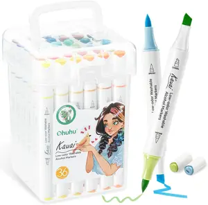 Ohuhu Washable Alcohol Markers Low-odor: Brush & Chisel Dual Tips Washable 36 Colors Low-odor Art Markers for Teens Adults Coloring Illustration Comics - Kauai Series of Ohuhu
