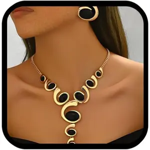 Boho Western Gold Jewelry Set – Double Layer Pendant Necklace, Bracelet & Earrings for Women