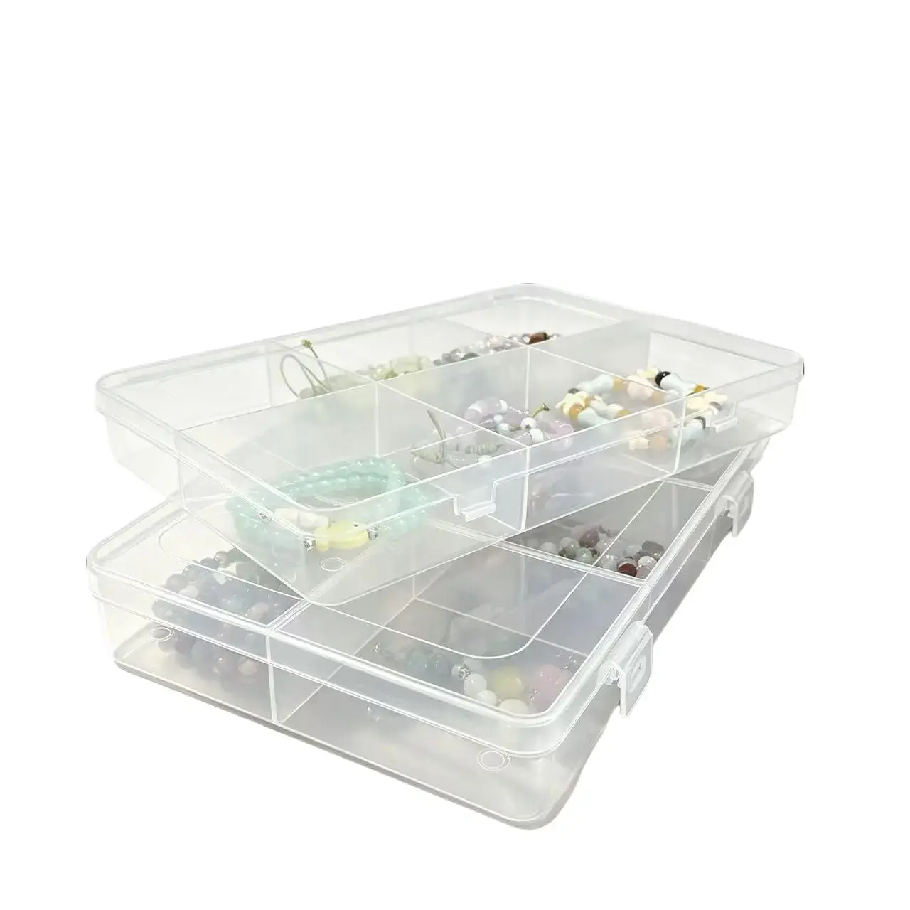 6-Compartment Durable Fixed Size Plastic Extra-Large Thick Transparent Polypropylene Rectangle Storage Box with Adjustable Dividers, Dustproof Home Organizer for Crafters, Beads - Cosmetic Storage Solution, Ideal Mother’s Day Gift