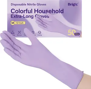 Brigic 12-Inch Extended Disposable Nitrile Gloves Latex-Free Powder-Free Full Palm Textured Grip Multipurpose Home Use Purple Green Yellow Garage Cleaning