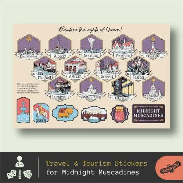 Midnight Muscadines Decal Sticker Pack, Travel Stickers for Board Games Enthusiasts