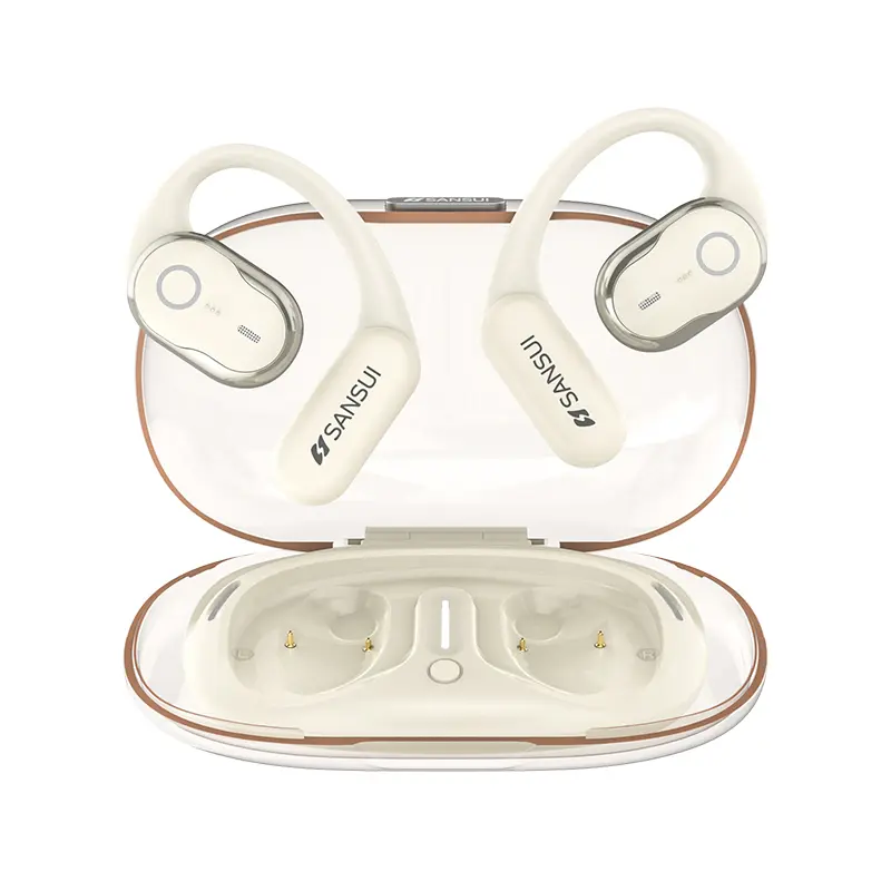 SANSUI Electronic Open-Ear Bluetooth Earbuds, Bluetooth 5.4 Wireless Sport Headphones with Earhooks, Air Conduction Non-In-Ear Design, 36H Playtime, Hi-Fi Stereo, HD Call for Running, Workout (White)