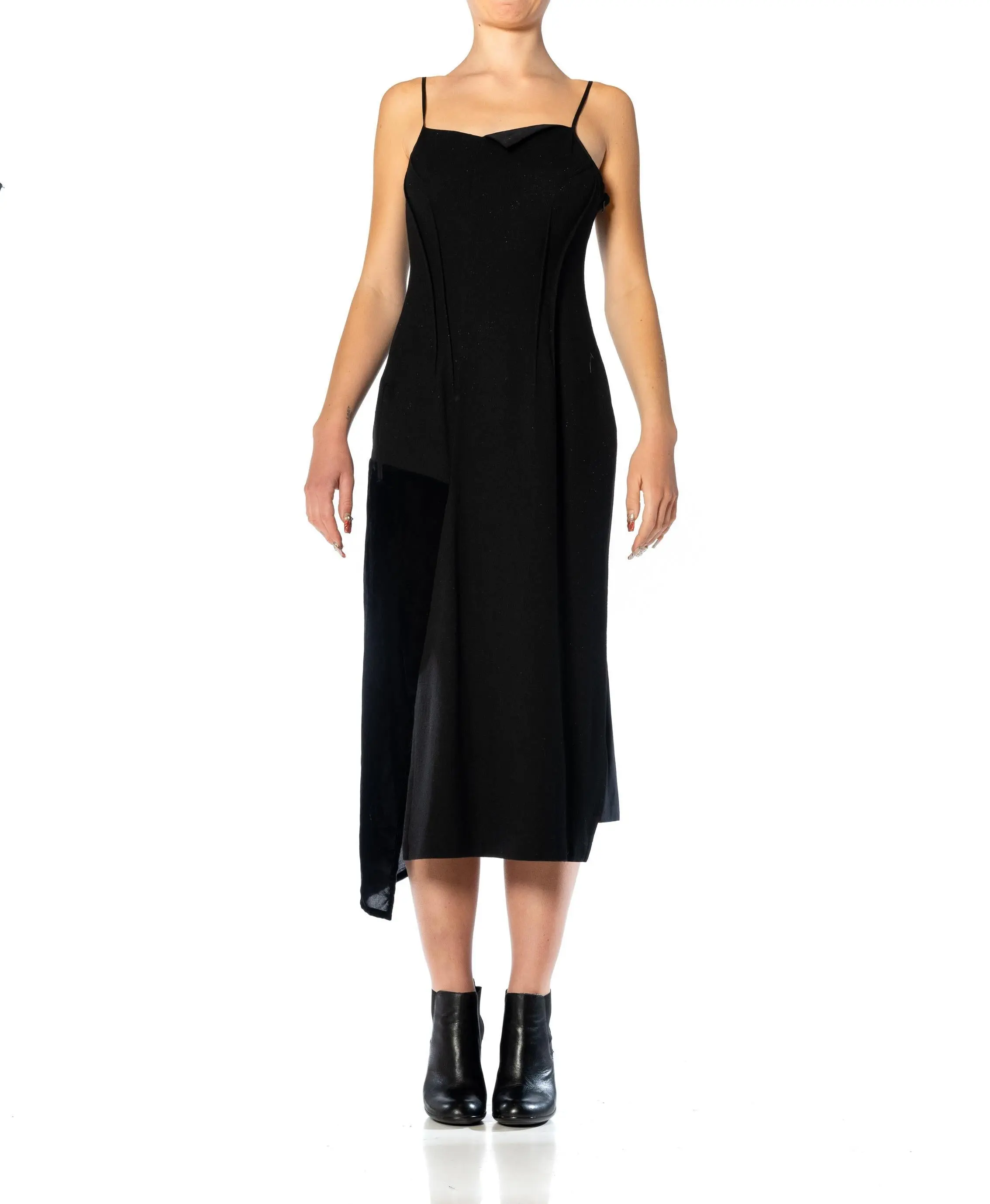 1990S MICHIKO Y’S Black Wool Jersey Dress With Velvet Panel