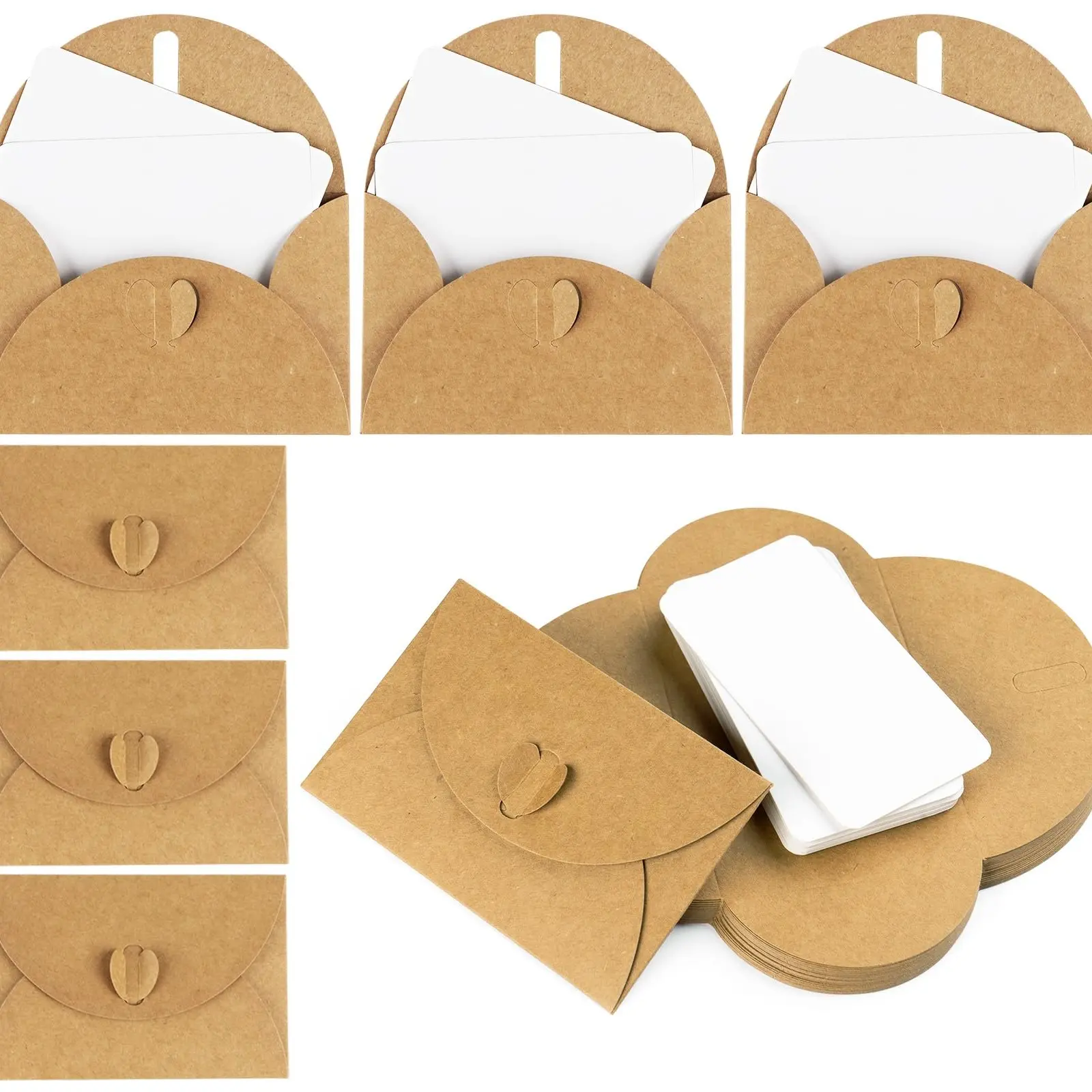 50 Mini Envelope Sets with Blank Cards and Envelopes, Kraft Paper Envelopes, Heart Clip Gift Cards, Greeting Cards, Mothers Day Cards, Thank You Cards With Envelopes, Perfect for Valentine's Day, Mother's Day, Wedding Gifts, Stationery